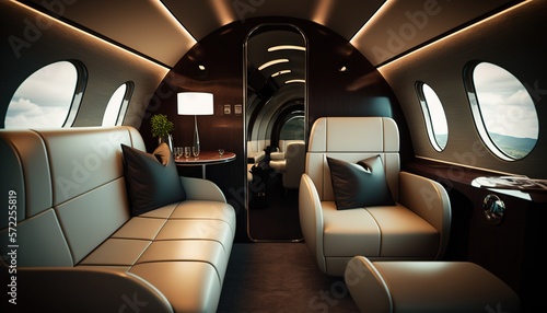 Futuristic luxurious corporate plane interior design generative ai © Roman