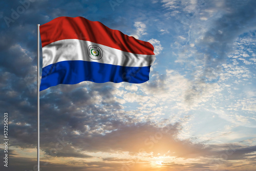 Waving National flag of Paraguay