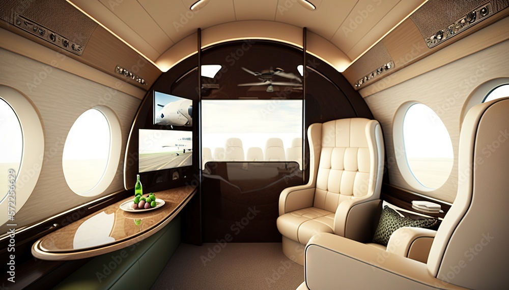 Private plane luxurious Interior with leather seats Private plane luxurious Interior with leather seats