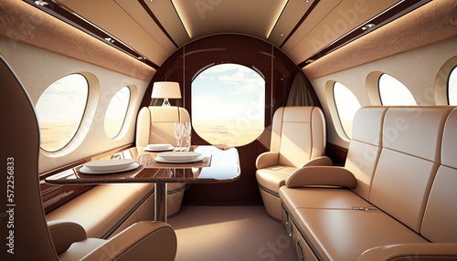 Private plane luxurious Interior with leather seats © Roman