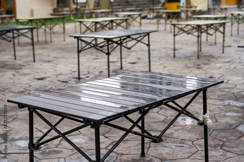 Close-up of folding table for outdoor camping Close-up of folding table for outdoor camping