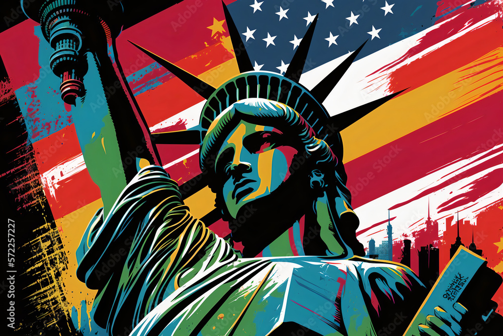 A vibrant illustration of the Statue of Liberty in New York City ...