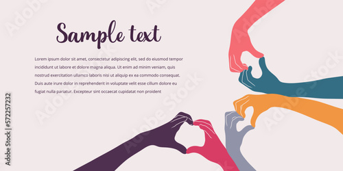 Communication, unity, friendship and cooperation between multicultural people. Charity and donation.