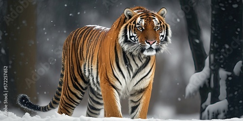 Siberian tiger in the snow. Generative AI image photo