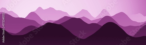 cute pink panoramic image of hills in fog digital drawn background illustration