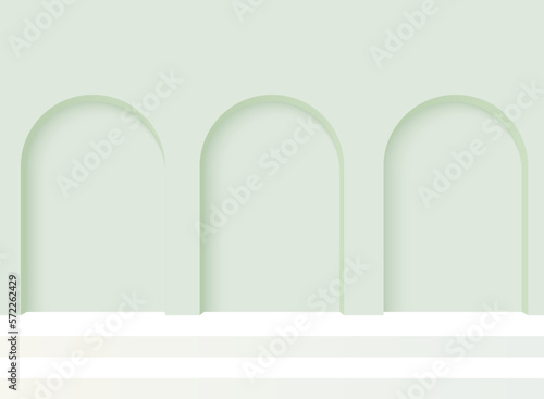 Green geometrical background with a arched shape and stage.