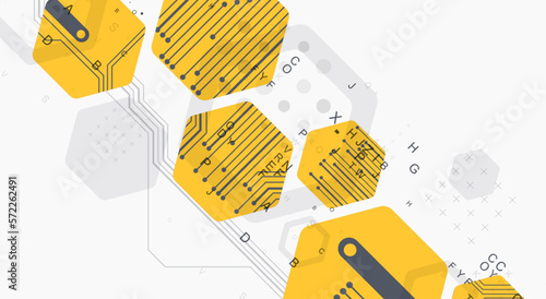 Abstract yellow hexagon futuristic background for design works. Science and technology.