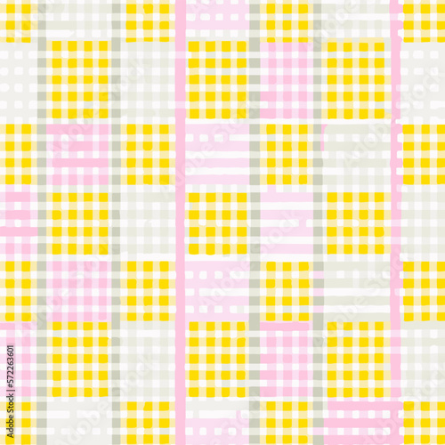 Colorful Check Pattern With Small Yellow Dots Vector Background Style.