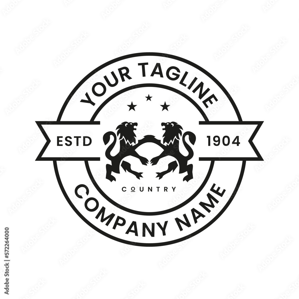 Fototapeta premium Vintage Retro Classic label, royal exclusive logo with two lions. Lion emblem,stamp,design template