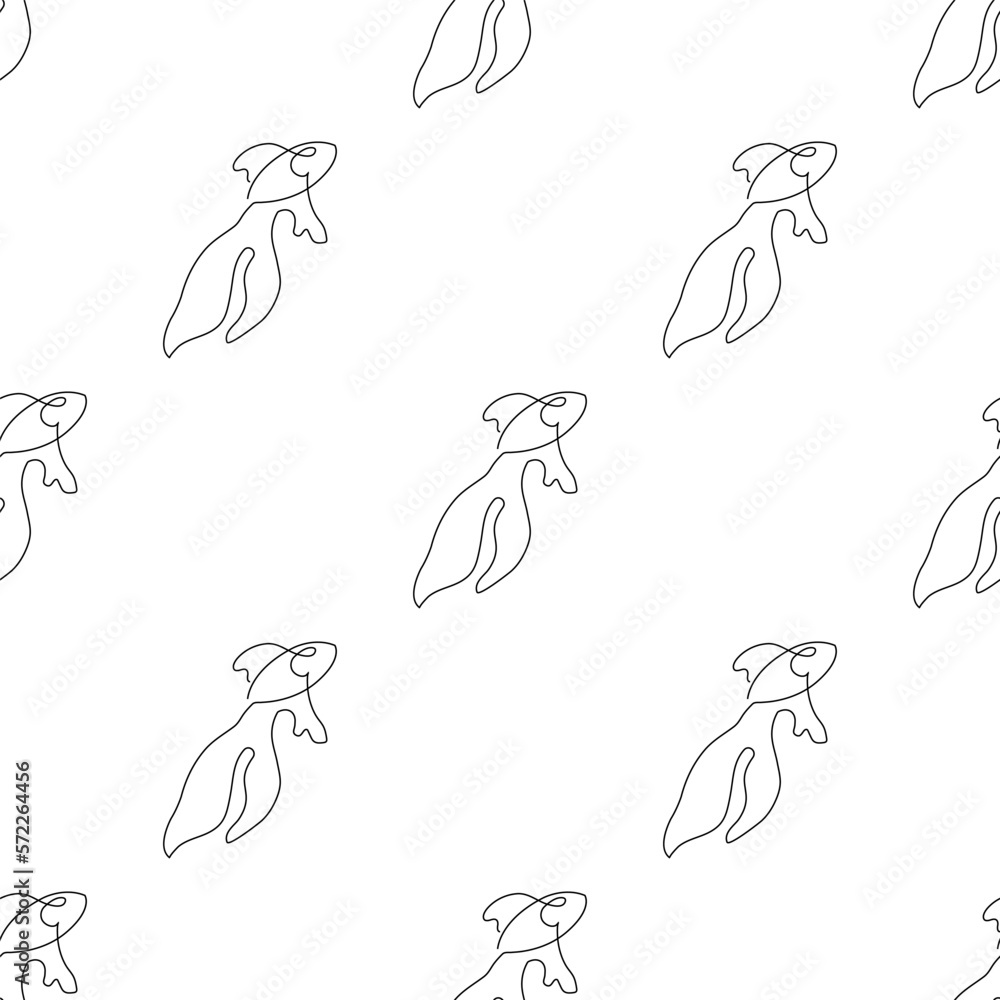 Seamless pattern with fish illustration in line art style on white background
