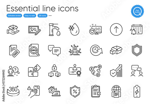 Video conference, Lock and Work home line icons. Collection of Internet documents, Dont touch, Hold box icons. Reject checklist, Security, Update time web elements. Swipe up. Vector
