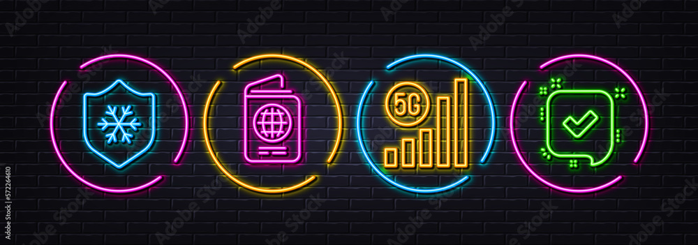 5g wifi, Clean skin and Passport minimal line icons. Neon laser 3d lights. Confirmed icons. For web, application, printing. Wireless signal, Cold protect, Id document. Accepted message. Vector 5g wifi, Clean skin and Passport minimal line icons. Neon laser 3d lights. Confirmed icons. For web, application, printing. Wireless signal, Cold protect, Id document. Accepted message. Vector
