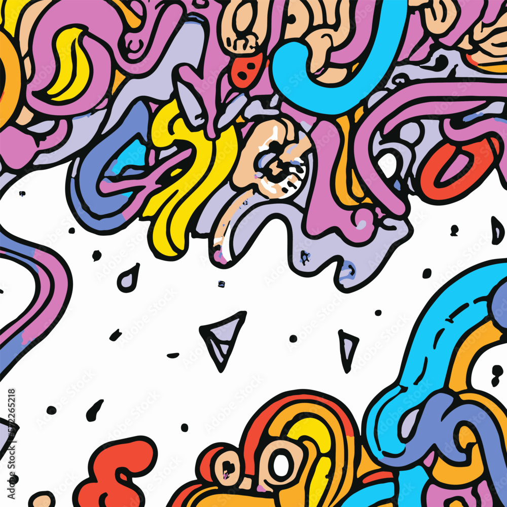 Colourful Waves Doodles Vector Background.