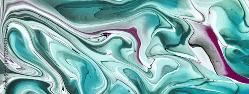 Abstract fluid art background light cyan and white colors. Liquid marble. Acrylic painting with turquoise lines