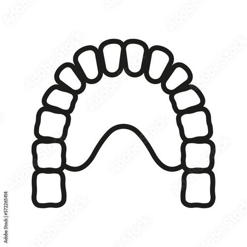 Human Jaw with Teeth and Tongue Line Icon. Maxilla, Mandible, Jawbone Linear Pictogram. Dentistry Outline Symbol. Dental Treatment Sign. Editable Stroke. Isolated Vector Illustration