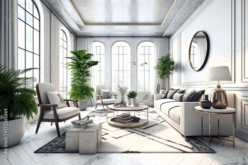 Modern living room interior with house plants. © nik