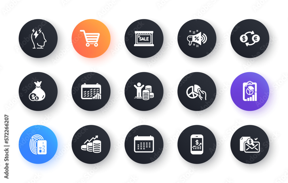 Minimal set of Card, Pie chart and Cash flat icons for web development. Sale, Stress, Calendar graph icons. Mobile finance, Budget profit, Report web elements. Market sale. Vector Minimal set of Card, Pie chart and Cash flat icons for web development. Sale, Stress, Calendar graph icons. Mobile finance, Budget profit, Report web elements. Market sale. Vector