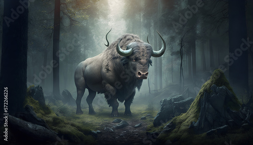 Fantasy monster bull created with Generative AI Technology 