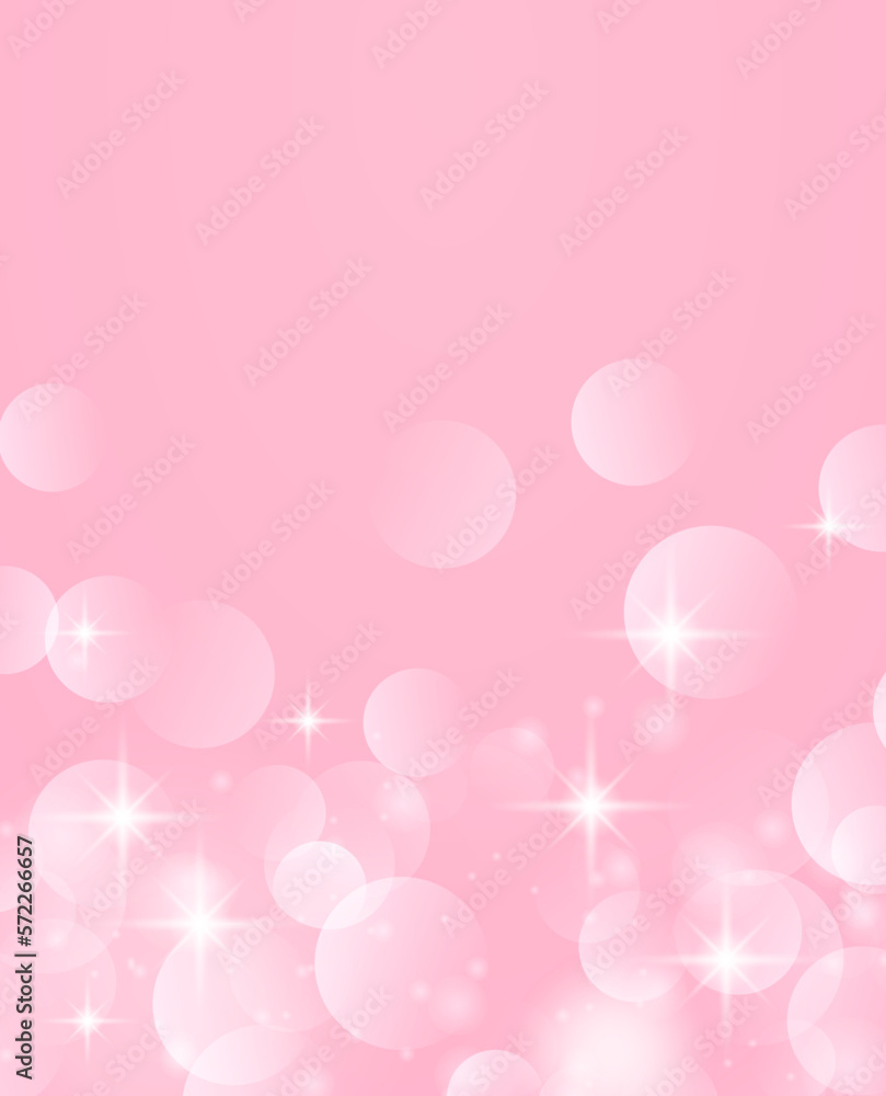 春をイメージしたキラキラ背景。キレイなピンク色の背景イラスト。玉ボケ。パーティクル。