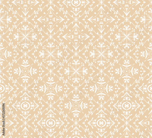 Intersecting curved elegant fine lines and scrolls forming abstract floral ornament. Seamless pattern for background, wallpaper, textile printing, packaging, wrapper, etc
