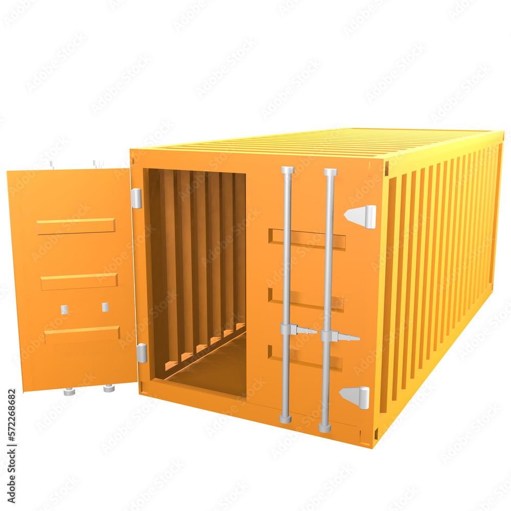 3D design of cargo containers for storage transportation illustration. 3D design of an orange colored cargo with open and closed doors 3D design of cargo containers for storage transportation illustration. 3D design of an orange colored cargo with open and closed doors