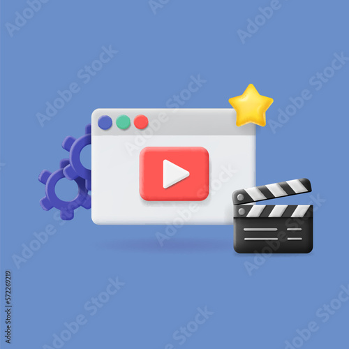 Video live streaming, video content making, blogging, vlog broadcast. Online multimedia concept. 3d vector icon.