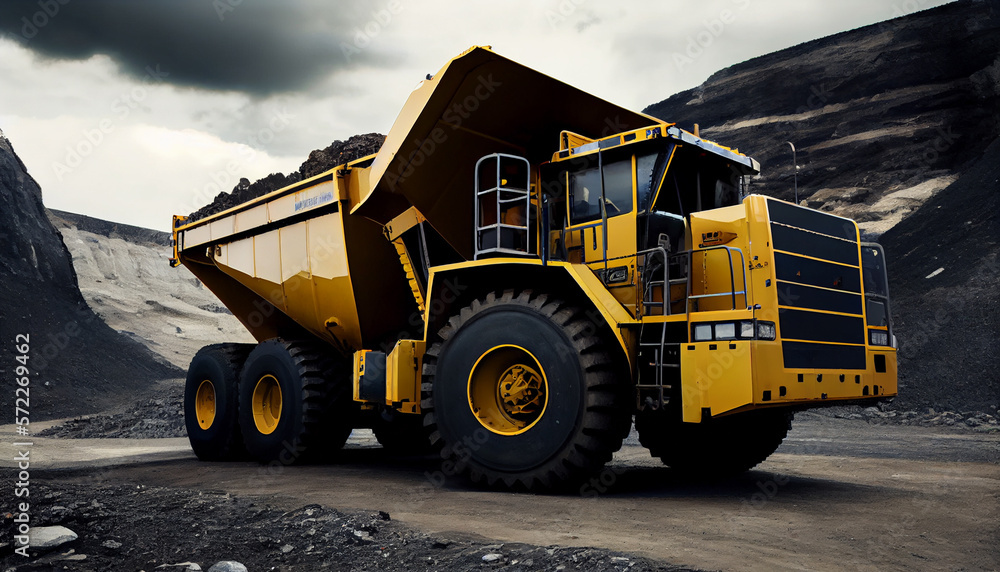Large quarry dump truck in coal mine. Mining equipment for the transportation of minerals. Large quarry dump truck in coal mine. Mining equipment for the transportation of minerals.