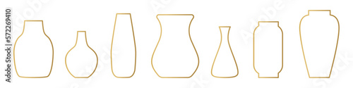 set of golden different flower's vases - vector illustration