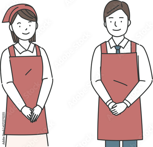 スーパーの男性店員と女性店員