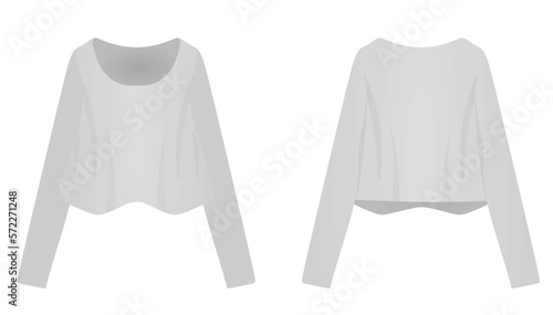 Women grey crop sweater with wide sleeve. vector illustration