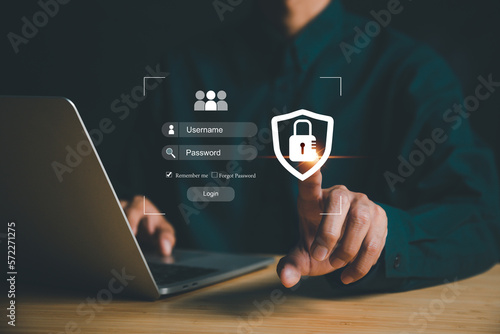 User authentication system with username and password, cybersecurity concept,global network security technology, business people protect personal information. cybersecurity concept.