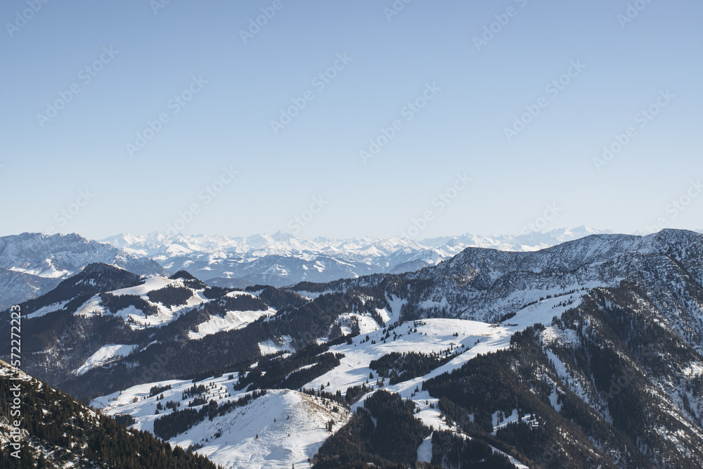 Bavarian Alps in winter sunny day on the top of Wendelstein