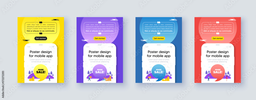 Poster frame with phone interface. Huge Sale tag. Special offer price sign. Advertising Discounts symbol. Cellphone offer with quote bubble. Huge sale message. Vector