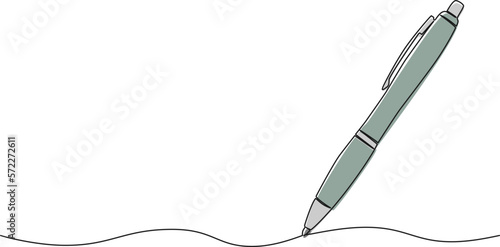 colored single line drawing of ballpoint pen, line art vector illustration