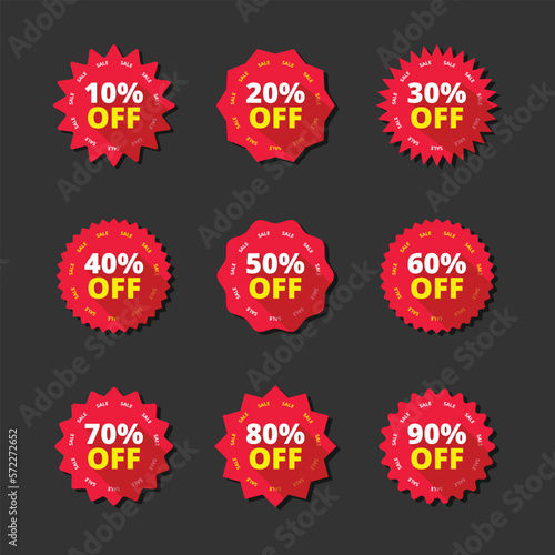 Set of red sale discount tag stickers vector
