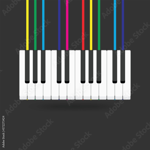 Piano Key Background With Colorful Rainbow Lines. Music Banner. Vector Illustration