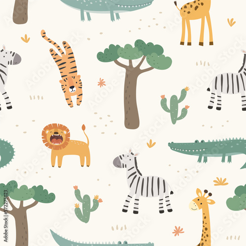 Photography Seamless pattern with cute african animals