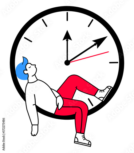 Fotografija Man sleeps tired sitting on the clock