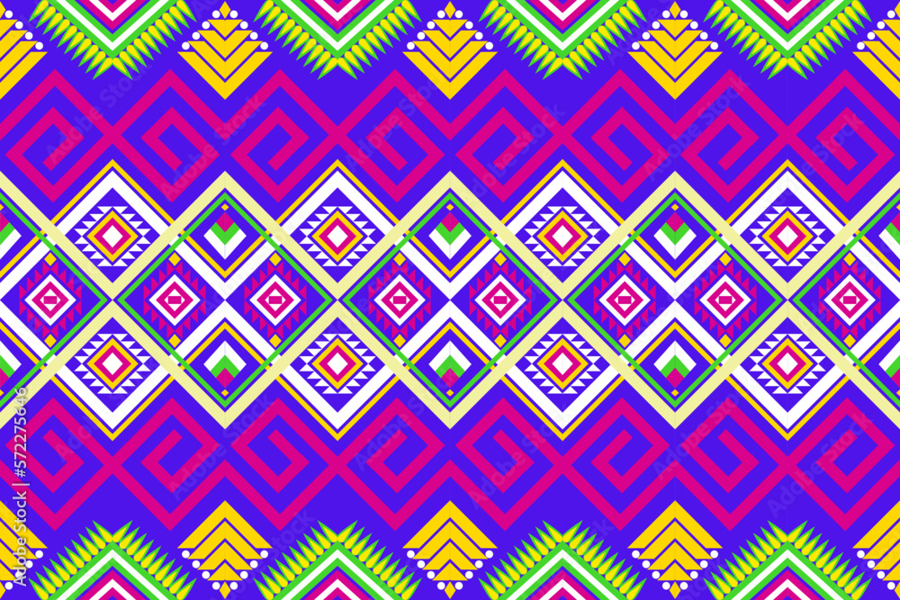 Ethnic geometric oriental traditional with triangles and colorful elements seamless pattern. designed for background, wallpaper, clothing, wrapping, fabric, Batik, decorating, embroidery style 