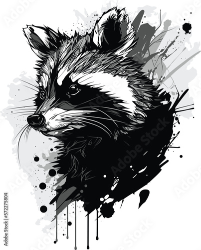 Raccoon. Black and white grunge drawing