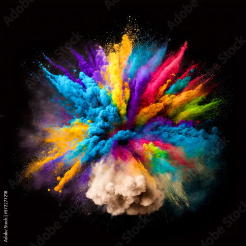 colorful explosion of paint on a black background. Generative AI.