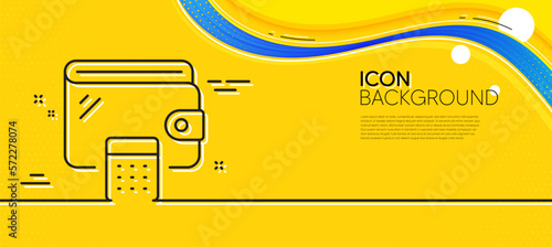 Wallet line icon. Abstract yellow background. Money purse with calculator sign. Cash budget symbol. Minimal wallet line icon. Wave banner concept. Vector