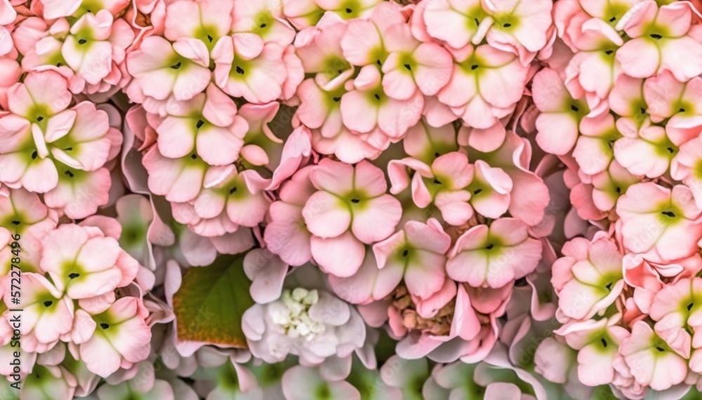 a close up of a bunch of pink flowers with green leaves. generative ai a close up of a bunch of pink flowers with green leaves. generative ai