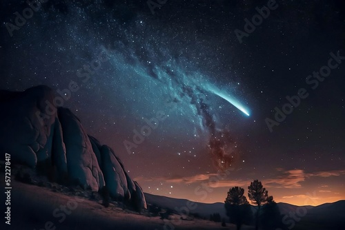 starry sky comet passing, generative AI, starry, sky, comet, passing, shooting stars, space