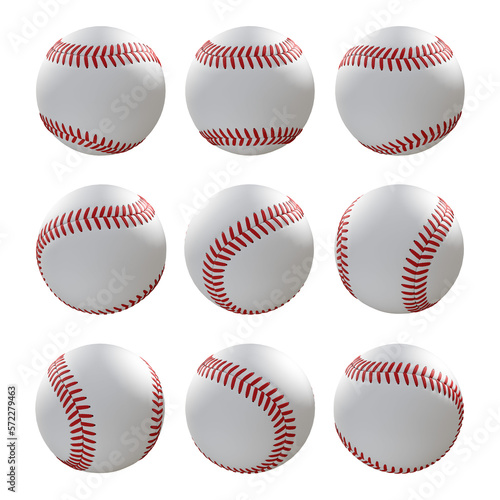 3d rendering sequential baseball ball rotating perspective view