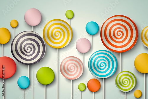 Bunch of lollipops with different colors on them. Generative AI.