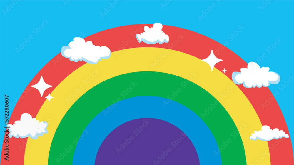 Fototapeta premium vector children's playground background with beautiful rainbow, and grass and airplane, flowers and clear sky. for children's education