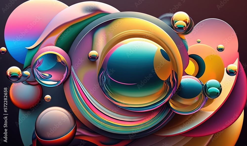 Obraz premium an abstract painting of colorful bubbles and bubbles on a black background. generative ai