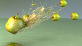  a computer generated image of apples falling into the water with splashes.  generative ai