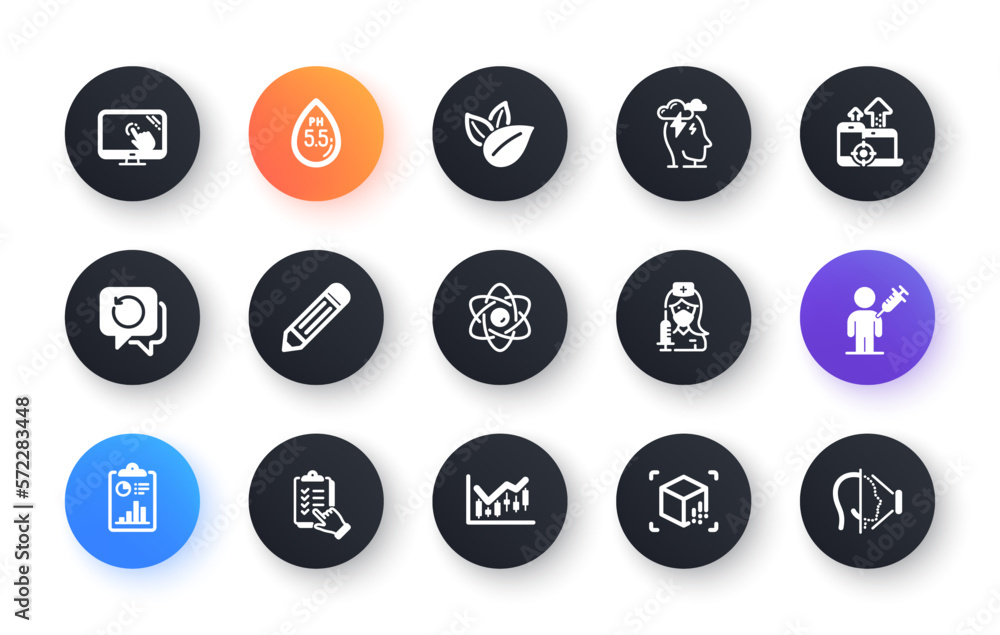 Minimal set of People vaccination, Stress and Pencil flat icons for web development. Seo devices, Recovery data, Augmented reality icons. Checklist, Atom core, Touch screen web elements. Vector Minimal set of People vaccination, Stress and Pencil flat icons for web development. Seo devices, Recovery data, Augmented reality icons. Checklist, Atom core, Touch screen web elements. Vector
